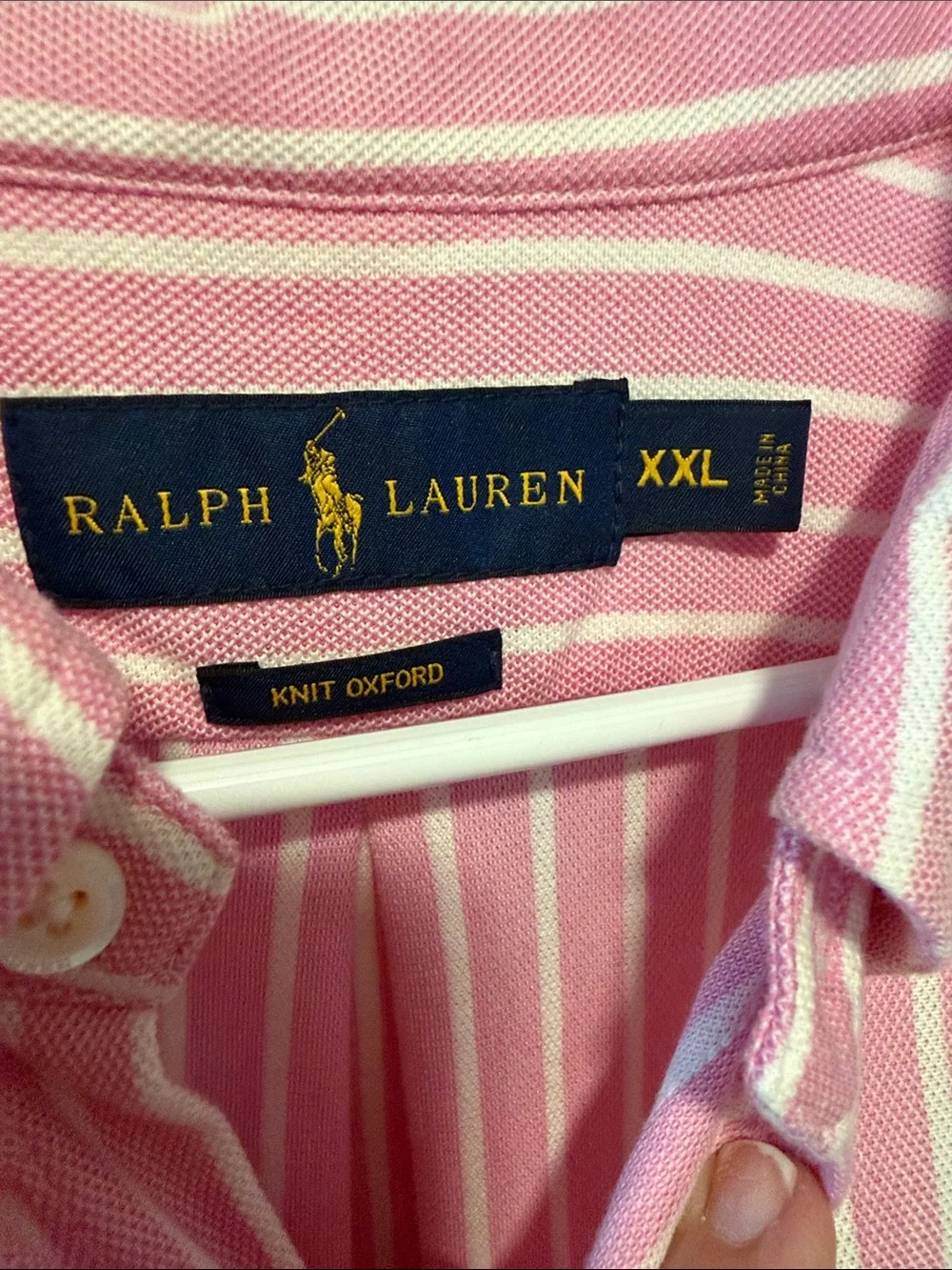 Ralph Lauren Pink and White Knit Oxford Polo - XXL